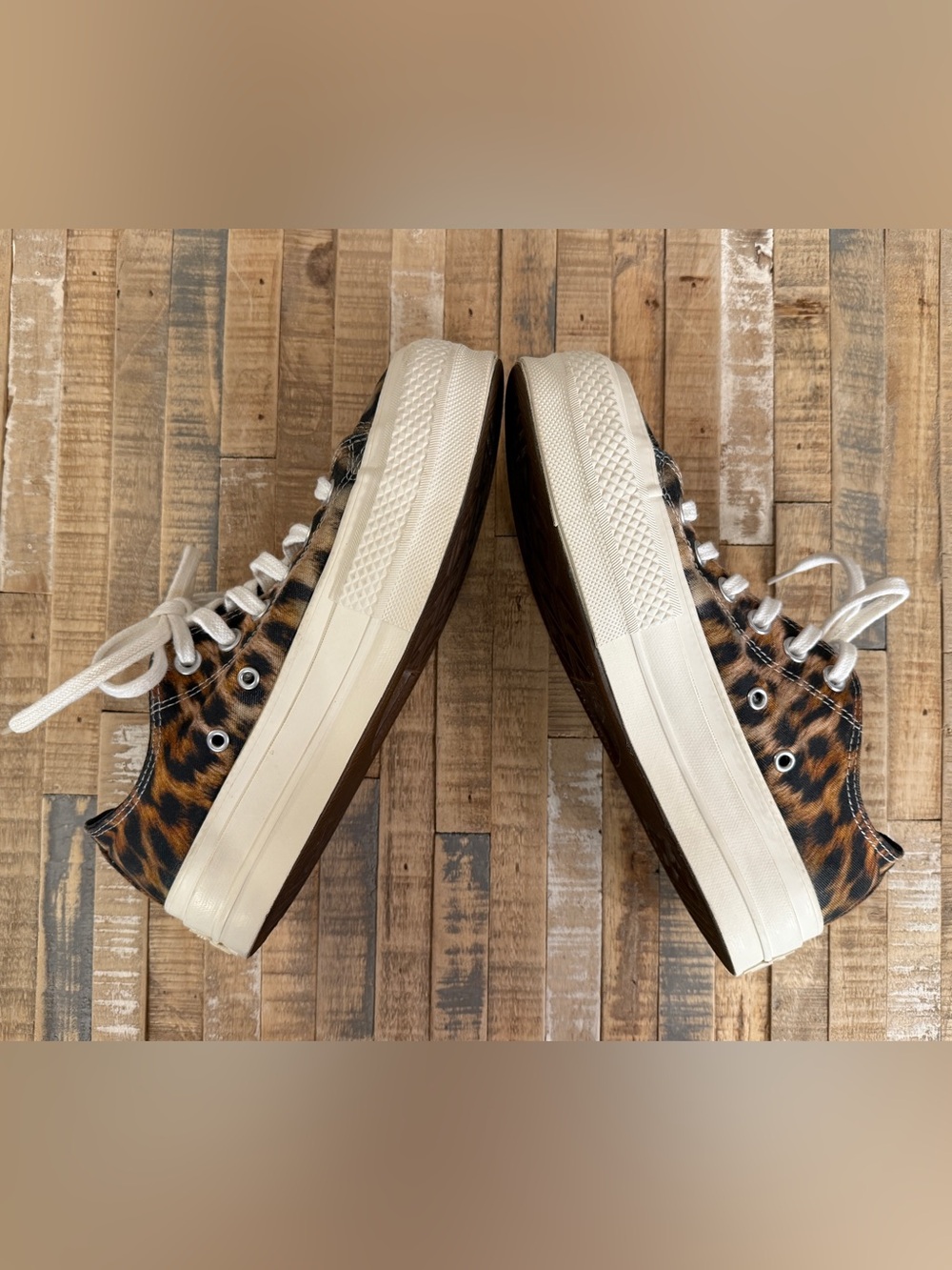 Converse Womens Leopard-Print Platform Low-Top Sneakers in Brown and Black - Picture 2 of 9